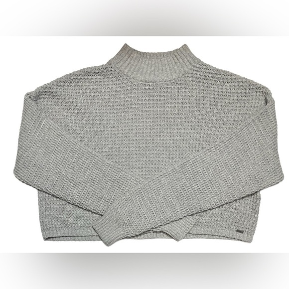 Hollister Women’s Oversized Cropped Sweater Gray Waffle Knit Mock Neck Size XS - Picture 2 of 14